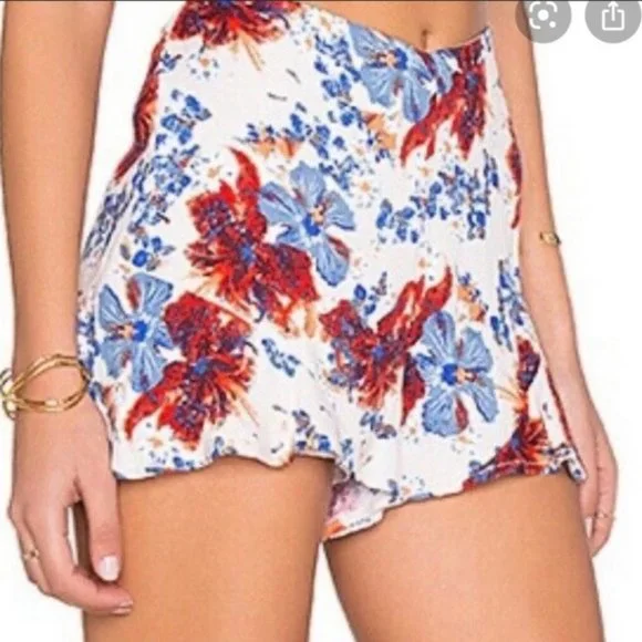 Free People Fiona High Waist Shorts Floral Blue Red Size 8 - Picture 8 of 10